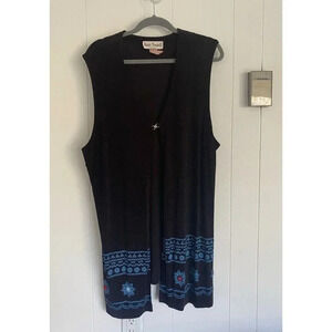 Ronni Nicole II Maxi Vest Black With‎ Turquoise And Pink Buttons & Print 20W